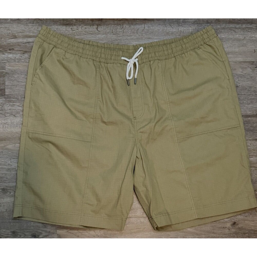 BIG DUDE Men's Sz 56 Rip Stop Elastic Tie Waist Pockets Khaki Shorts NWT